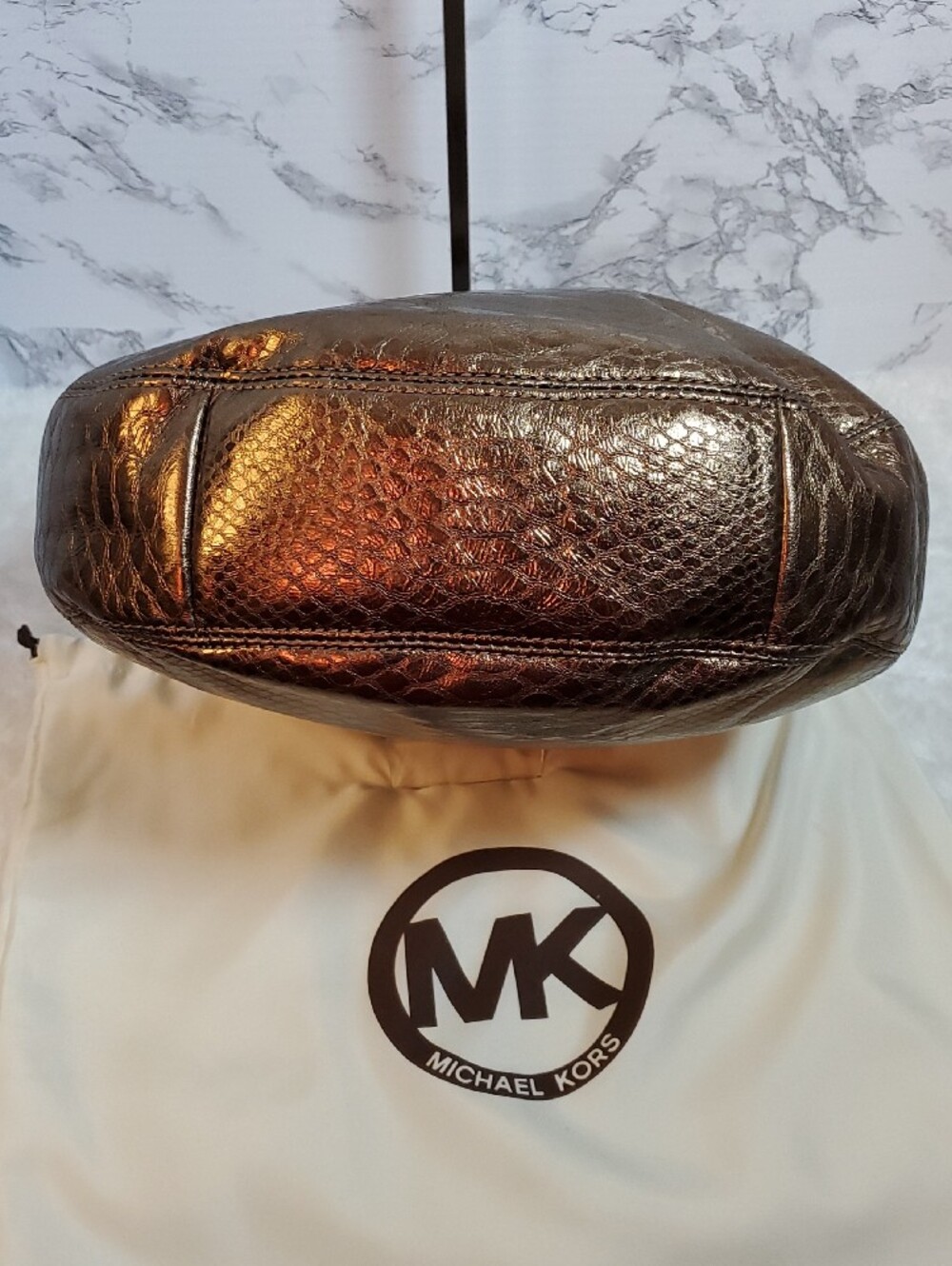 Michael Kors Cocoa Fulton Chain Hobo Snake-Embossed Shoulder Bag NWT - Picture 10 of 16